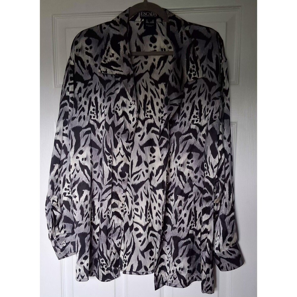Escada Margaretha Ley Silk Animal Print Button-Up Long Sleeve Blouse 42 /US12/L - Picture 7 of 7